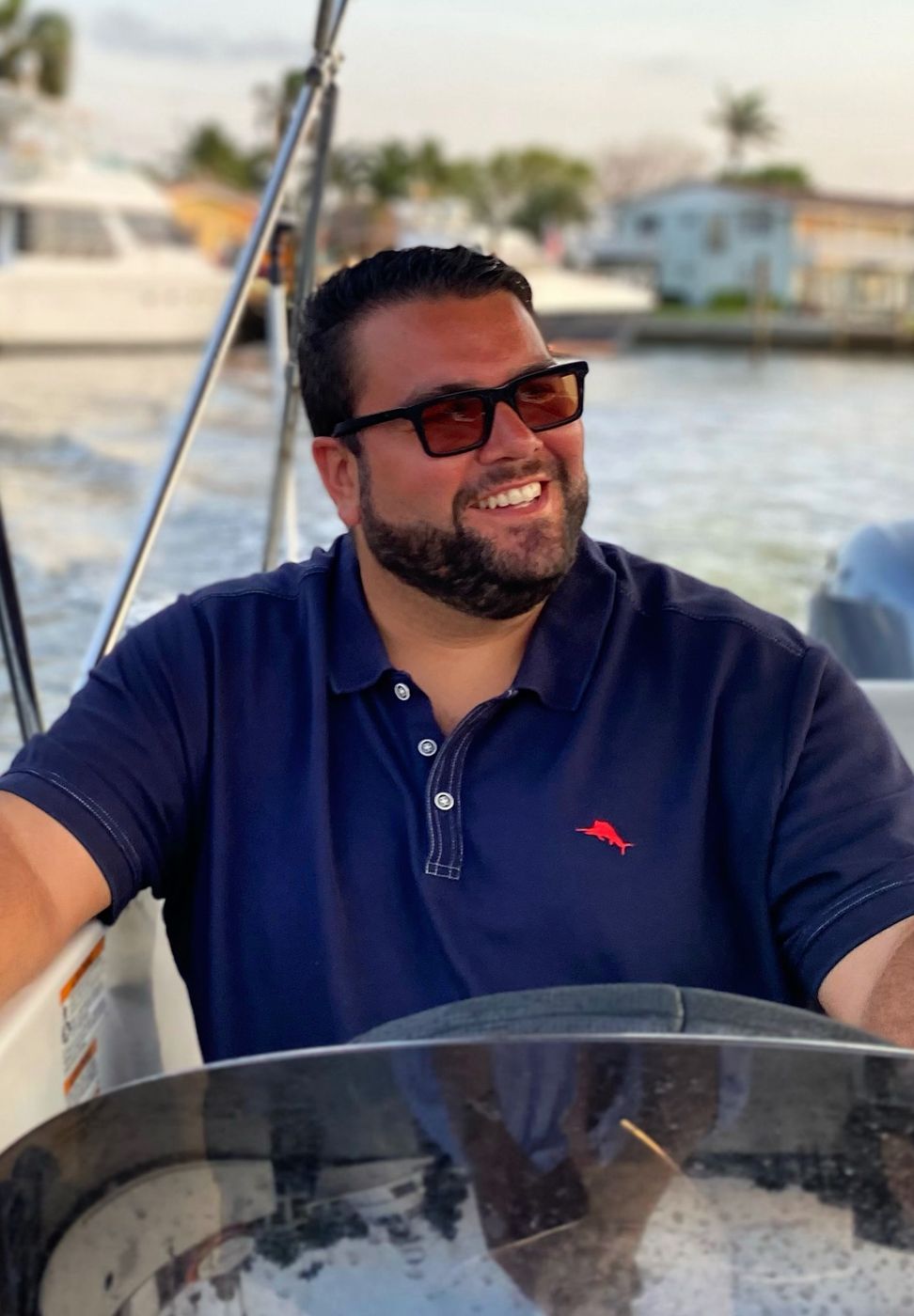 Francis Turgeon, founder of Adom, out on the water in Florida