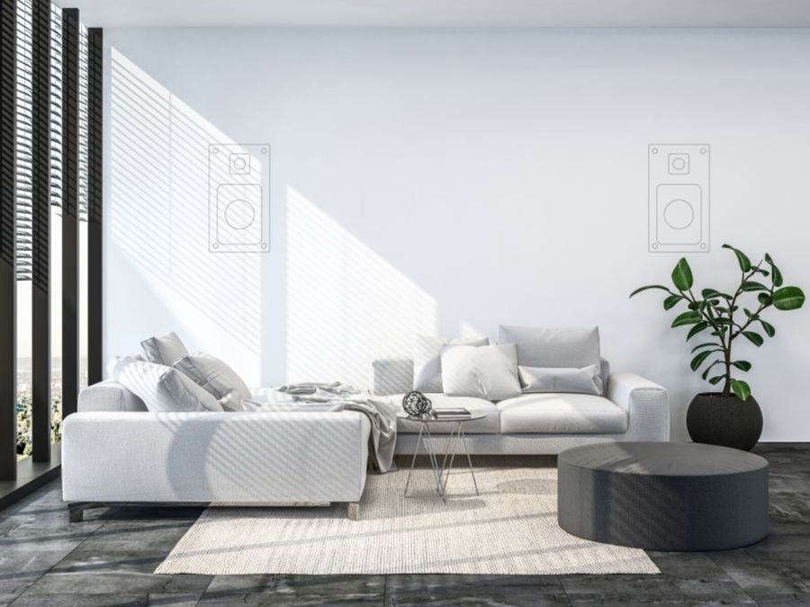 Sonance invisible speakers in a living room